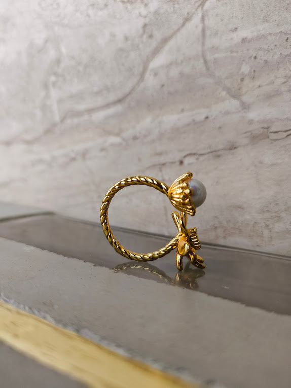 Flower and Pearl Ring