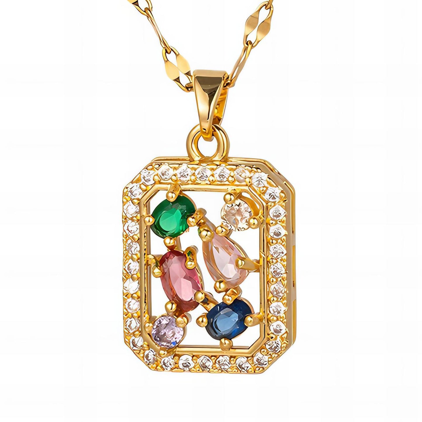 Mosaic Pendant Gold Necklace
