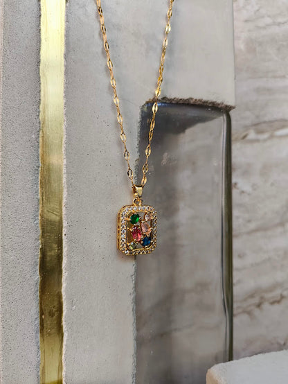 Mosaic Pendant Gold Necklace