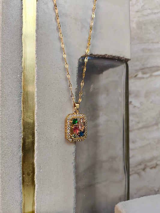 Mosaic Pendant Gold Necklace