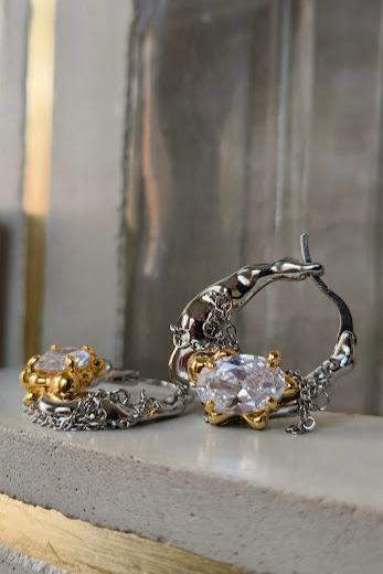 Silver Chain and Stone Earrings